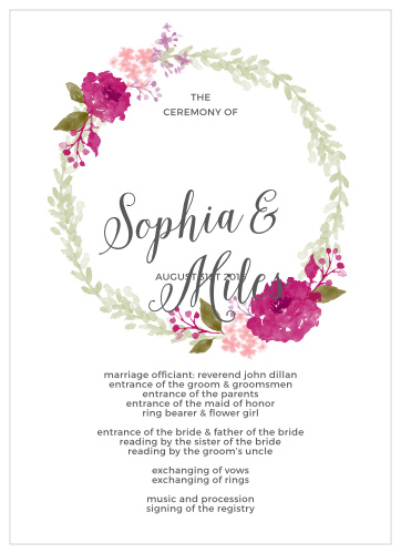 Watercolor Wreath Wedding Programs