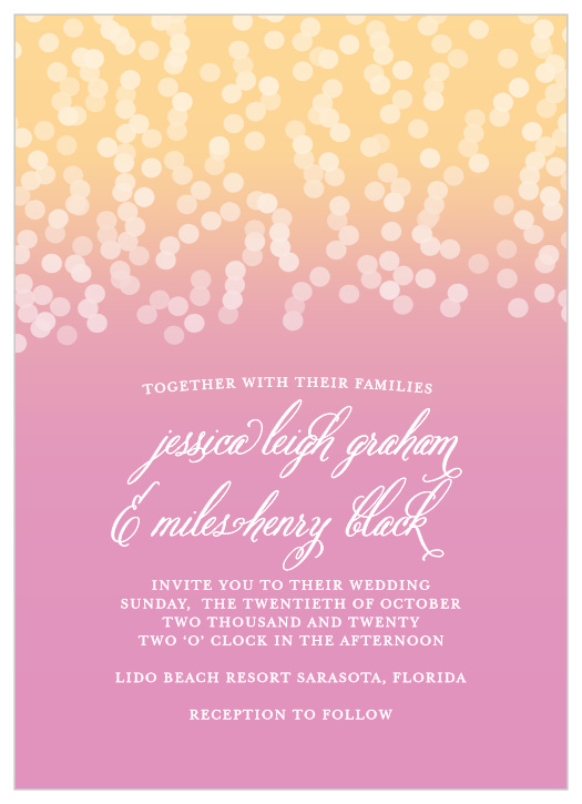 Invite friends and family to celebrate your upcoming union with the Confetti Ombre Wedding Invitations. 