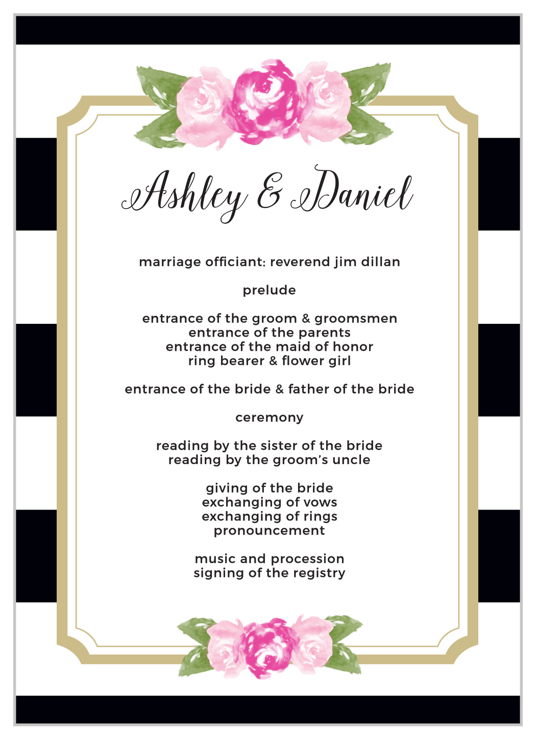 Floral Stripe Wedding Programs