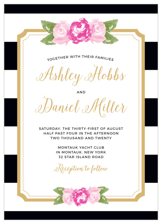 Floral Stripe Foil Wedding Invitations