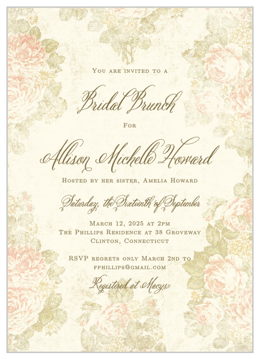 The Romantic Vintage Bridal Shower Invitations are an elegant way to celebrate the Bride-to-be. 