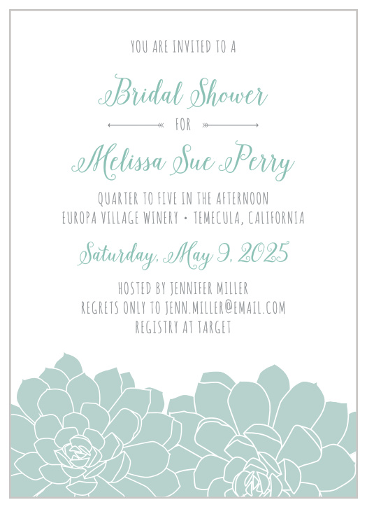 Stylish whimsy makes the Sweet Succulents Bridal Shower Invitations a cute choice for your event. 