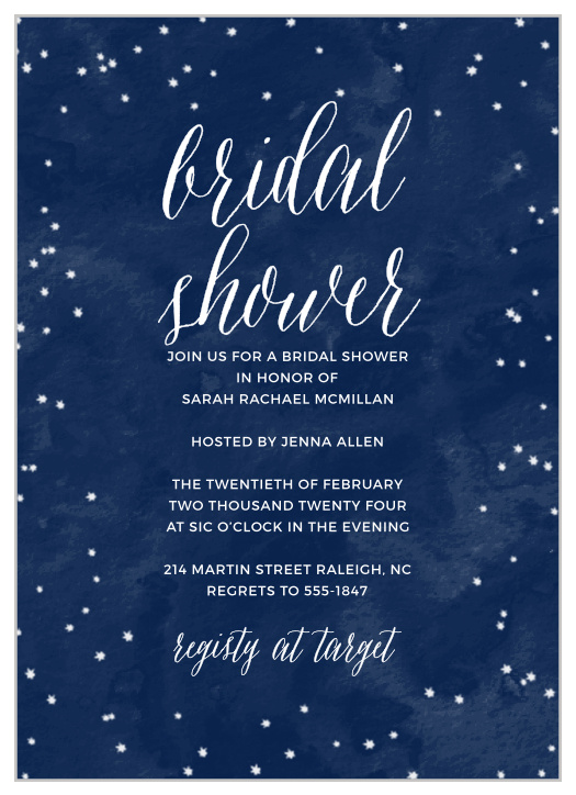 Twinkling stars and a dreamy painted background make the Beautiful Night Bridal Shower Invitations a great choice for your event. 