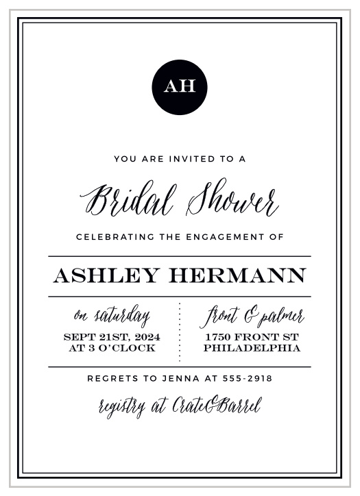 The Exquisite Elegance Bridal Shower Invitations are a classic design with an up-to-date feel.