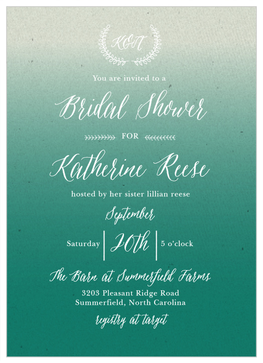 Handwritten fonts and hand-drawn embellishments complement a gorgeous gradient background on the Rustic Texture Bridal Shower Invitations. 