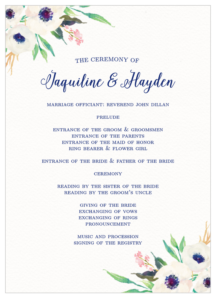 Watercolor Anemone Wedding Programs