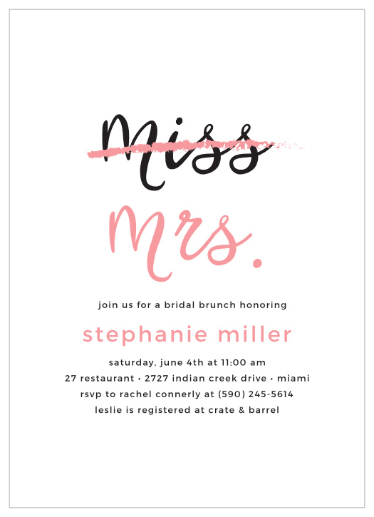 Throw a party in honor of the bride-to-be with the Miss to Mrs. Bridal Shower Invitations. 