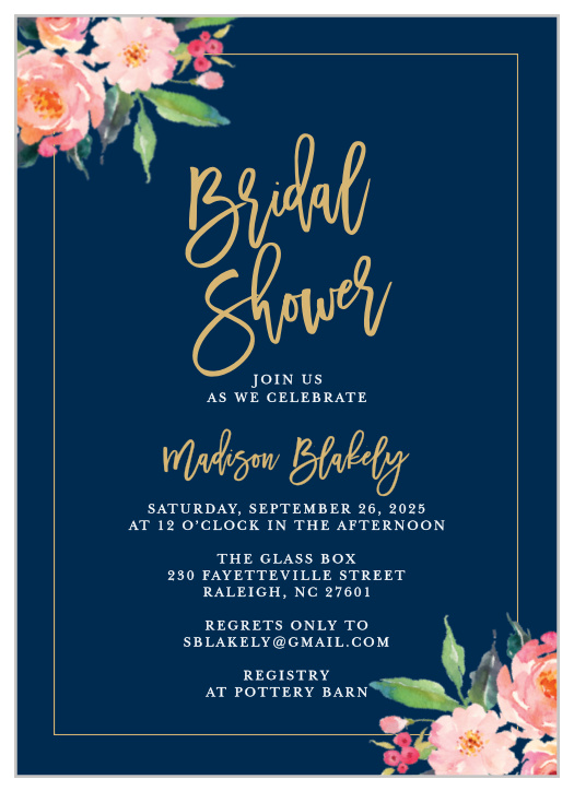 Play with the colors, including our real gold or silver foil, of the Standing Ovation Foil Bridal Shower Invitations to create your truly custom Invites. Add your custom wording to these invites in a font from our collection of over 100 hand-picked fonts. Then use our palette of more than 160 custom colors to match this design to your wedding color scheme.