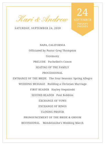 Organize your ceremony with the Brilliant Banner Wedding Programs.