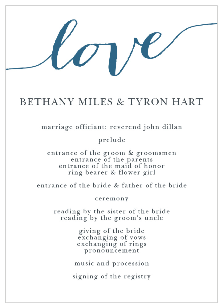 Love Script Wedding Programs