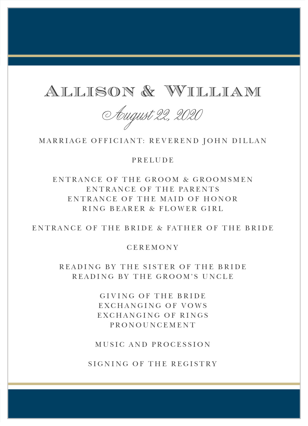 Snapshot Script Wedding Programs