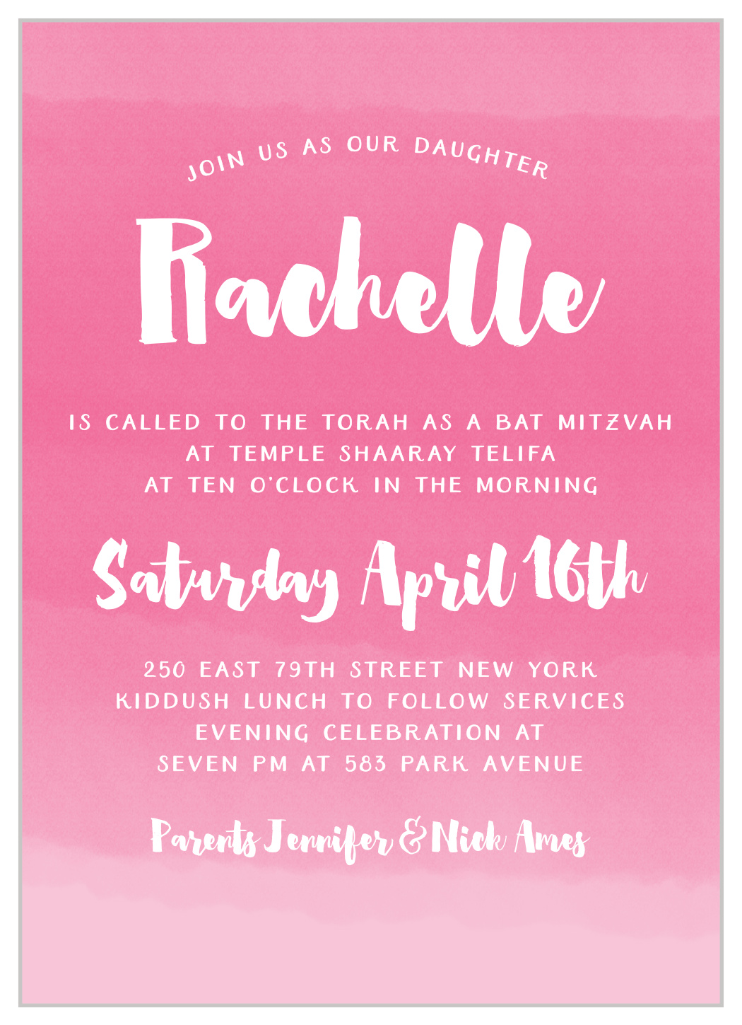 Watercolor Ombre Bat Mitzvah Invitations
