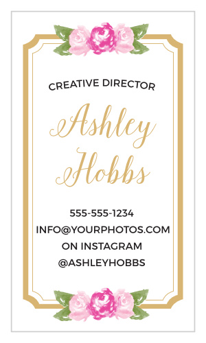 Watercolor flowers and a scallop frame make the Floral Stripe Foil Business Cards a cute and professional way to promote your business. 