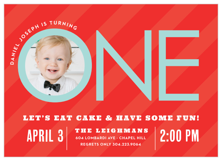 Invite friends and family to a party with the Candy Stripe Boy First Birthday Invitations. 