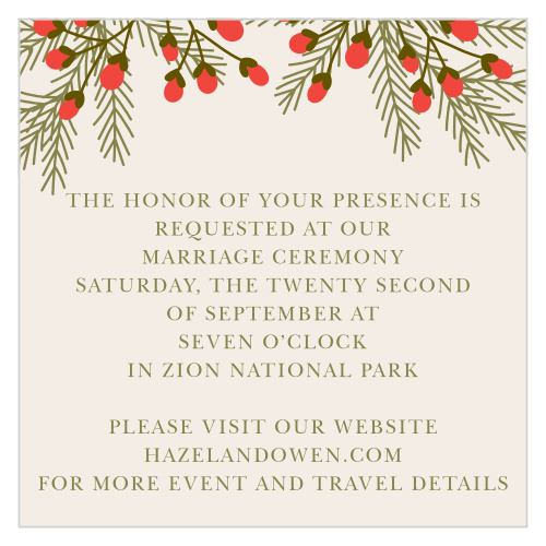 Create a separate invitation to your wedding ceremony with the Pine Berries Ceremony Cards. 