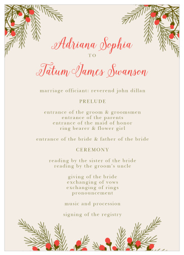 Pine Berries Wedding Programs