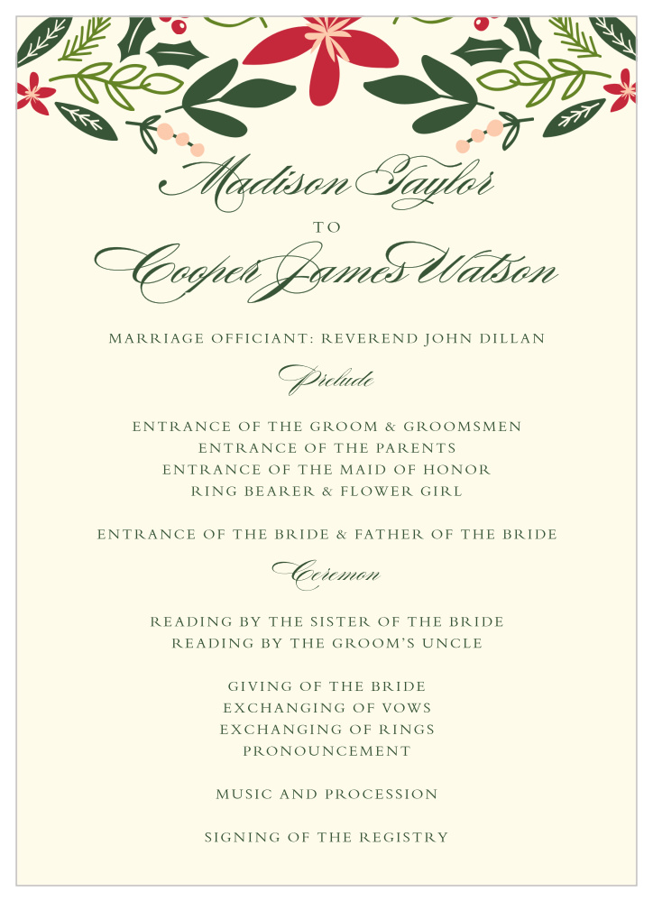 Holiday Bough Wedding Programs
