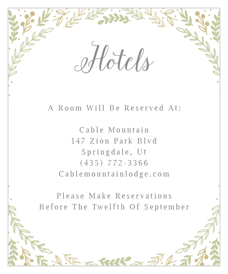 Romantic Evergreen Accommodation Cards