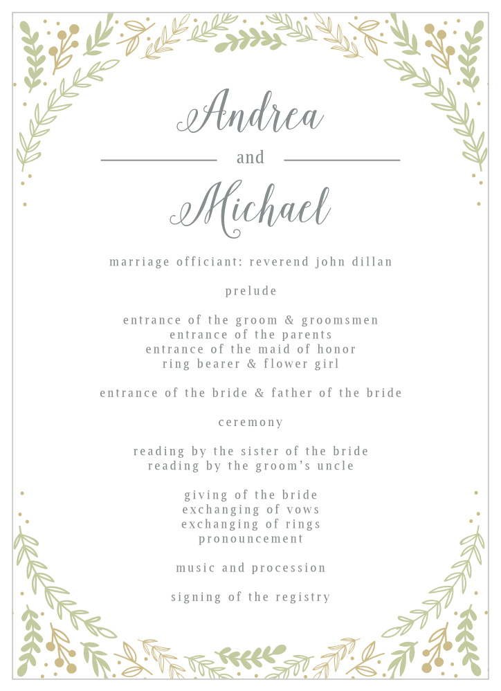 Romantic Evergreen Wedding Programs