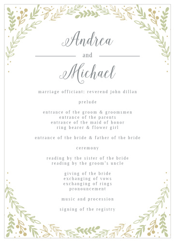 Romantic Evergreen Wedding Programs
