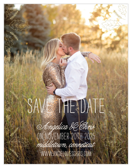 Prepare friends and family for your fall wedding with the Elegant Autumn Save-the-Date Magnets. 