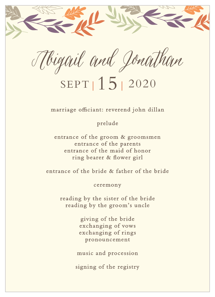 Fall Harvest Wedding Programs