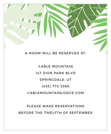 Help guests plan for your summertime wedding with the Tropical Palm Accommodation Cards.