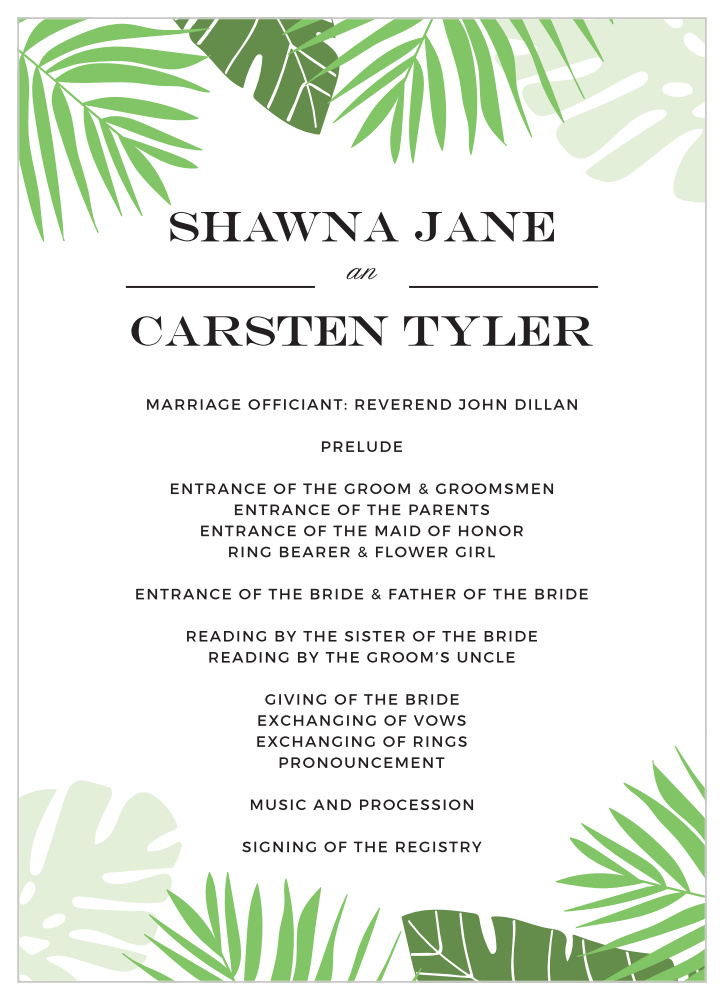 Tropical Palm Wedding Programs