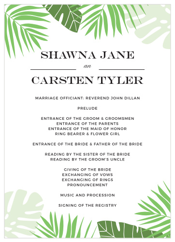 Tropical Palm Wedding Programs