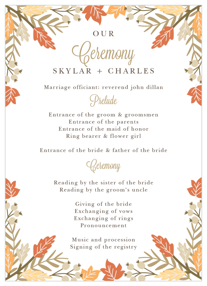 Falling Leaves Wedding Programs