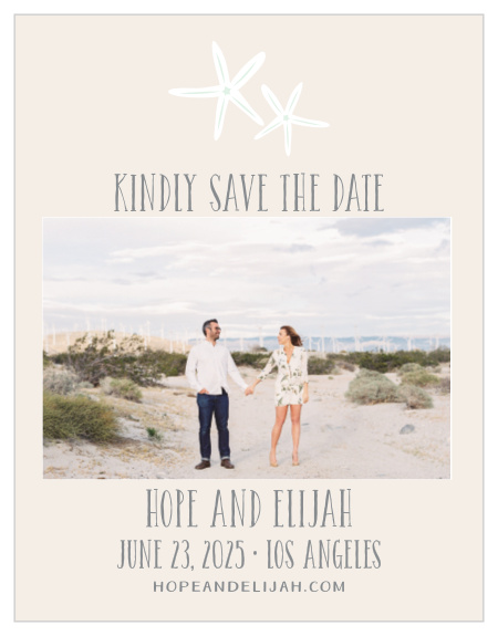 Prepare guests for your summer wedding with the Starfish Beach Save-the-Date Magnets.