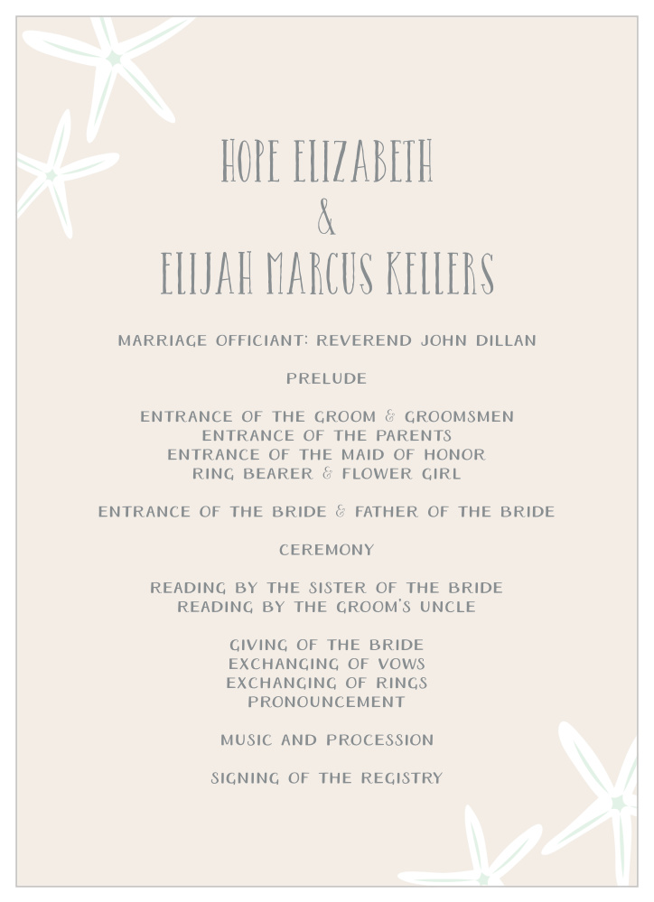 Starfish Beach Wedding Programs