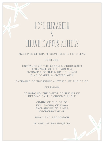 Starfish Beach Wedding Programs