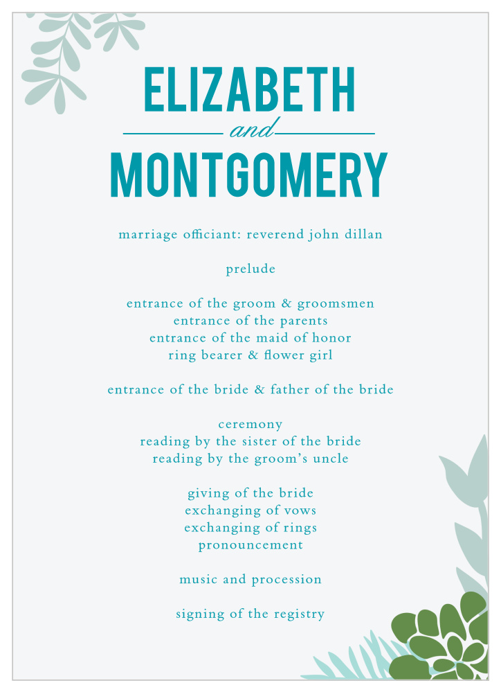 Sunny Succulents Wedding Programs