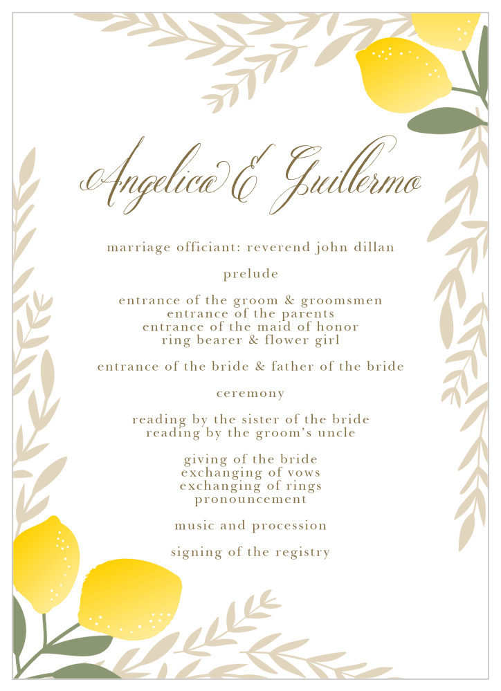Summer Citrus Wedding Programs