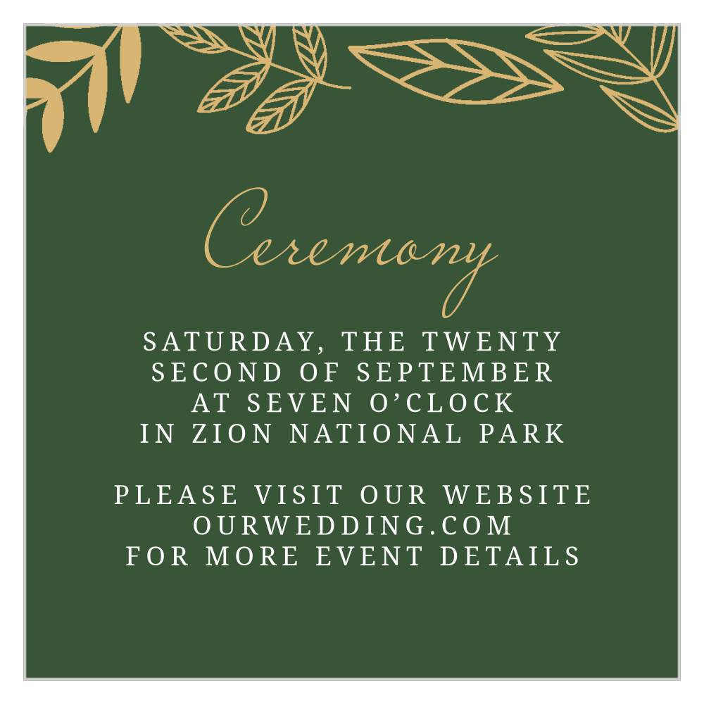 Secret Garden Foil Ceremony Cards