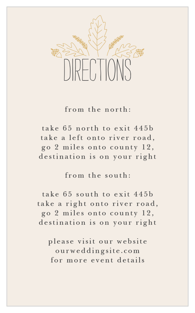 Elegant Autumn Foil Direction Cards