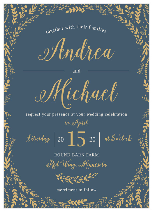Romantic Evergreen Foil Wedding Invitations