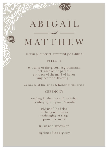 Pretty Pinecones Wedding Programs