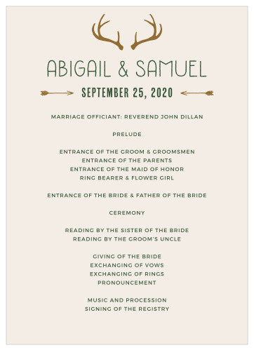 Summer Camp Weekend Wedding Programs