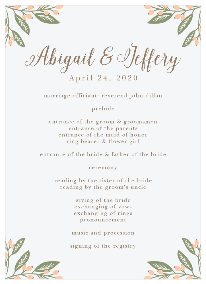 Springtime Berries Wedding Programs