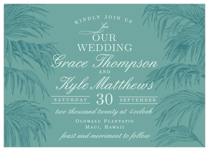 Create beautiful invites for your tropical destination wedding with the Palms of Paradise Wedding Invitations.