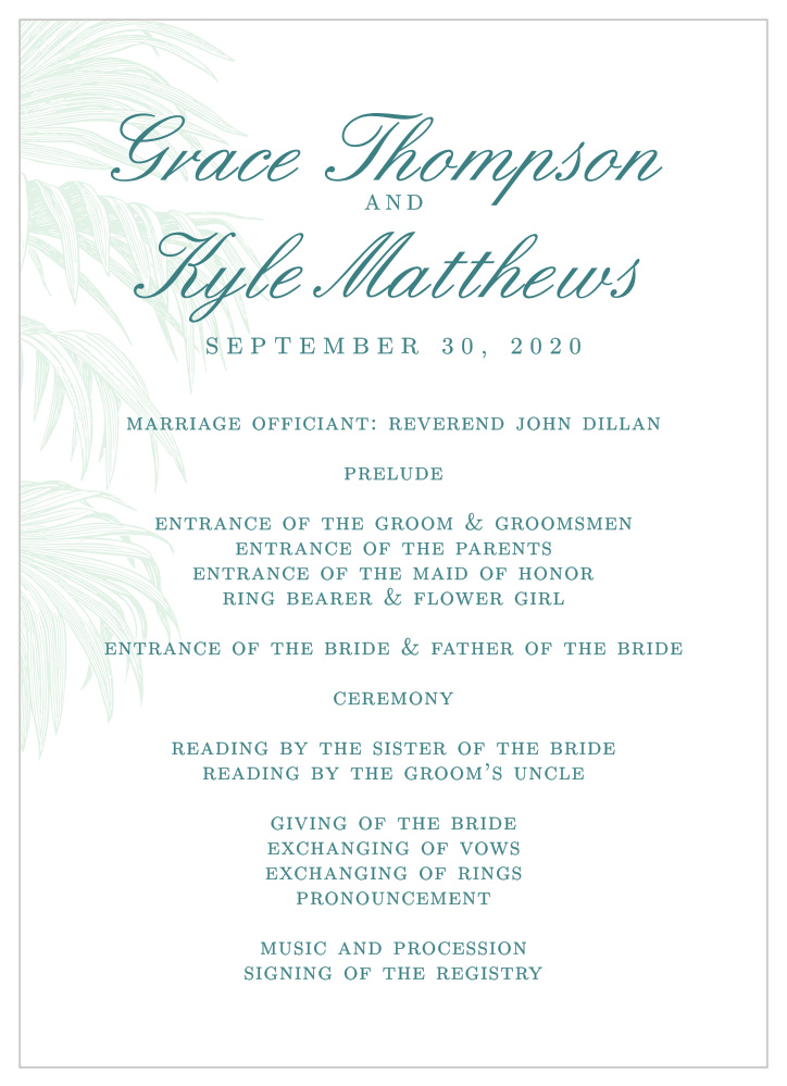 Palms of Paradise Wedding Programs