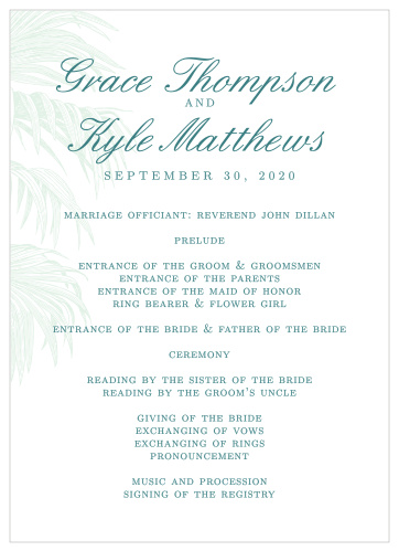 Make sure everything runs just as planned during your tropical wedding ceremony with the Palms of Paradise Wedding Programs. 