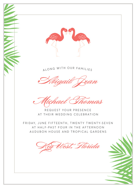 The Tropical Flamingo Wedding Invitations’ carefree design is perfect for a summer destination wedding. 