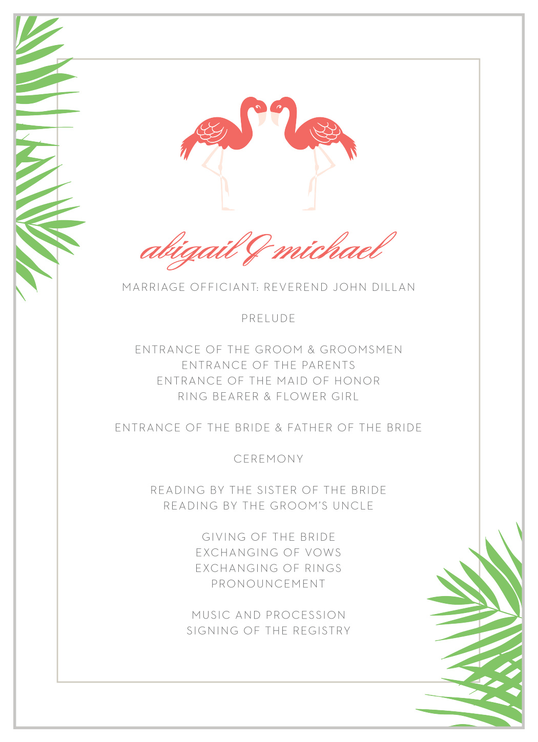 Tropical Flamingo Wedding Programs