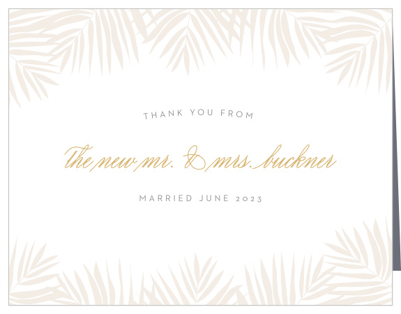 Delicate palm fronds frame the top and bottom of the Palm Beach Foil  Thank You Cards. 