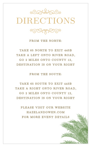 A finely drawn palm graces the bottom right corner of the Caribbean Palm Foil Direction Cards.