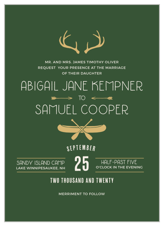 Invite guests to your outdoorsy wedding with the Summer Camp Weekend Foil Wedding Invitations.