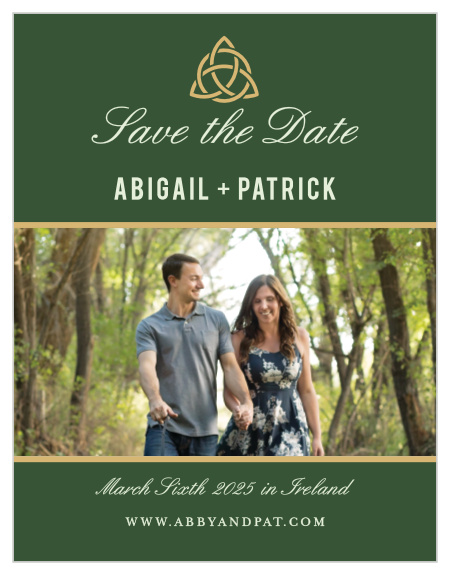 A woven knot gives the Celtic Dream Foil Save-the-Date Magnets a timeless appeal.
